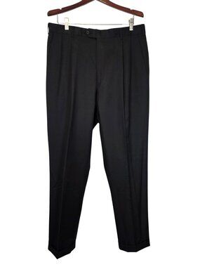 Kirkland Signature Dress Pants Mens 36x32 Black 100% Wool Pleated Cuffed